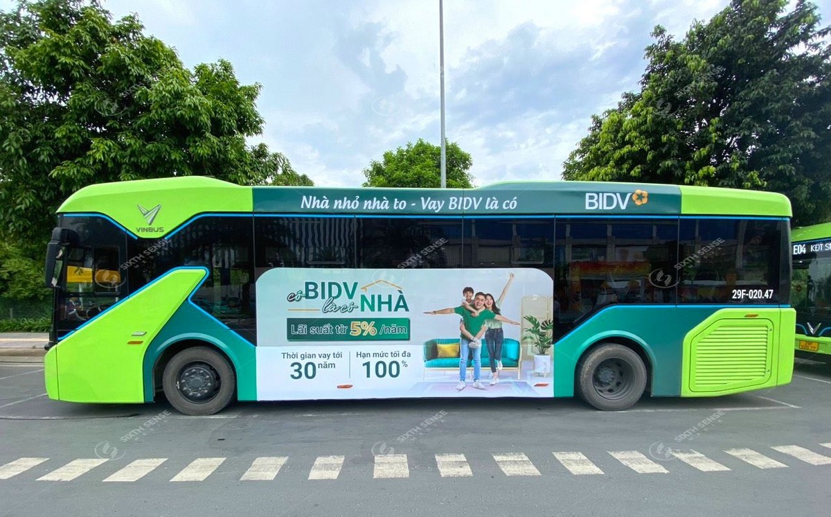 BIDV quảng cáo trên xe bus điện VinBus giới thiệu gói vay mua nhà